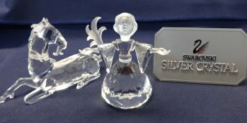 Swarovski Crystal Glass, an angel (missing wings) and unicorn (missing horn).