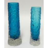 A pair of Whitefriars style blue glass vases (the tallest 16cm).