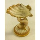 Worcester, a table salt, modelled as a dolphin supporting scallop shell, model G45, height 11cm,