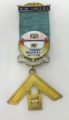 Of Masonic interest, to Brother Lesley Agar WM 1963/4, a silver and gilt pendant enamelled, Brunel