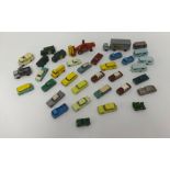 A box of thirty six playworn older Matchbox toys (mostly 1-75 models).