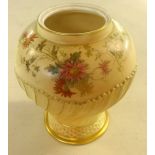 Royal Worcester, vase with writhen twist design, blush ivory, wild flowers, model 1720, reg no