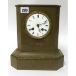 A late Victorian brass cased mantel clock with eight day striking movement, maker A.Paris (lacks