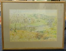 Mary Martin (born 1951) signed watercolour, 'Old Mans Beard, River Tamar, Cornwall' 38cm x 56cm