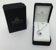 Molano, a modern 14ct gold tanzanite and diamond contemporary pendant on chain with original box and