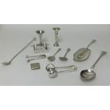 Quantity of silver plated wares, some silver spoons, silver toast racks, silver vesta etc