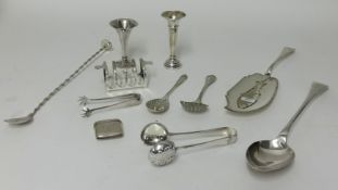 Quantity of silver plated wares, some silver spoons, silver toast racks, silver vesta etc