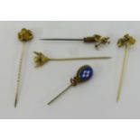 Four gold miners tie pins, total weight approx 16.80gms