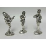 Three continental silver figures of musicians approx 14cm height