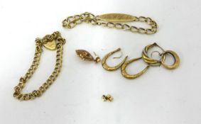 Various gold earrings, gold bracelet and a 9ct gold ID bracelet (approx 25.20gms).