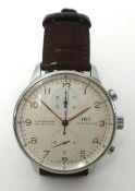 IWC, a fine gents stainless steel chronograph automatic wristwatch with croco strap and IWC box.