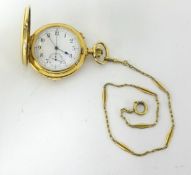 A good 18ct gold full hunter pocket watch with quarter repeater movement, keyless movement,