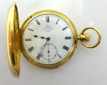 Dent, a very fine 18ct gold minute repeating full hunter pocket watch, the white enamel dial