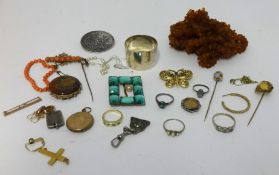 A silver napkin ring, and various other jewellery, necklace, brooches etc.