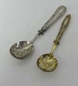 Two continental silver castor spoons (2)
