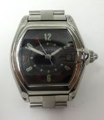 Cartier Roadster, a gents stainless steel wristwatch, automatic with date, the back plate signed,