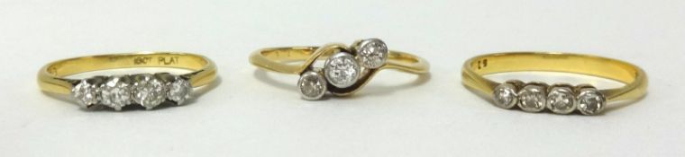 Two four stone diamond rings and a three stone diamond ring (3).