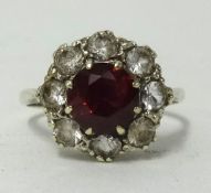 A 9ct ruby style cluster ring, ring size N