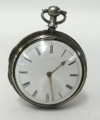 Early 19th century English verge silver pair cased pocket watch, the movement signed P.Thomas,