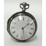 Early 19th century English verge silver pair cased pocket watch, the movement signed P.Thomas,