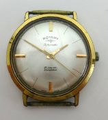 Rotary, Incabloc gilt metal automatic wristwatch, case no.909968, lacks bracelet.