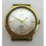 Rotary, Incabloc gilt metal automatic wristwatch, case no.909968, lacks bracelet.