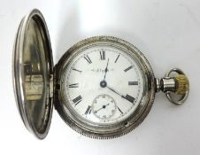 Elgin, a Sterling silver full hunter pocket watch with keyless movement with keystone watch case,
