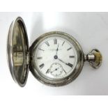 Elgin, a Sterling silver full hunter pocket watch with keyless movement with keystone watch case,