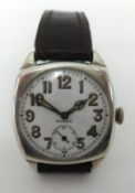Rolex, silver cushion wristwatch, arabic numerals, white dial, No. 554, 64004, width approx 29mm.