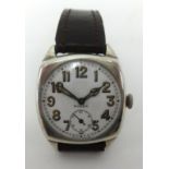 Rolex, silver cushion wristwatch, arabic numerals, white dial, No. 554, 64004, width approx 29mm.