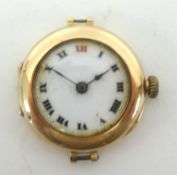 Rolex, a small vintage ladies 9ct gold wristwatch (no strap), diameter approx 25mm, red roman