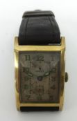 Rolex, 9ct gold rectangular large size wristwatch, stamped 60806, 813, width 26mm.