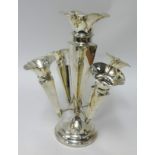 A George V five flute bud flower vase, epergne, indistinct hallmark, Sheffield 1919, approx 40oz.