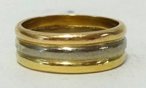 A three colour gold band ring, ring size L1/2, approx 7gms