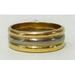 A three colour gold band ring, ring size L1/2, approx 7gms