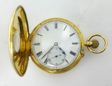 A good 18ct gold keyless half hunter pocket watch, the movement signed 'By Appointment to the Queen,