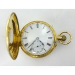 A good 18ct gold keyless half hunter pocket watch, the movement signed 'By Appointment to the Queen,