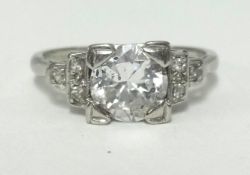 A platinium art deco style ring set with a diamond approx 1.00cts.