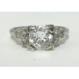 A platinium art deco style ring set with a diamond approx 1.00cts.