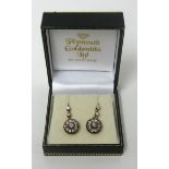 A pair of antique diamond set cluster pendant earrings set in yellow gold, diameter approx 12mm.