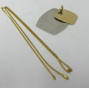 An 18ct yellow gold necklace, approx 12.20gms, together with a silver and gold cushion shaped