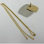 An 18ct yellow gold necklace, approx 12.20gms, together with a silver and gold cushion shaped