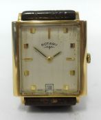 Rotary, gents 9ct gold art deco design wristwatch, with date and box.