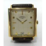 Rotary, gents 9ct gold art deco design wristwatch, with date and box.