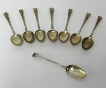 Seven George III tablespoons, Dublin 1787 and one English spoon similar (8), approx 16.23oz.