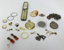 Various jewellery and other items including cameo, silver necklace, 18ct gold dress ring etc and