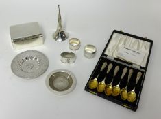 Various items including three Victorian linen effect silver napkin rings circa 1888, Edward VII