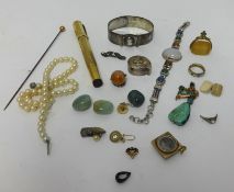 Various jewellery and hardstones, cufflinks, bracelets, compass fob etc.