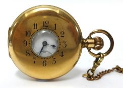 Dennison Moon gold plated half hunter pocket watch (made of two plates of 10ct gold), with