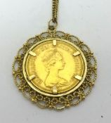 A QEII gold sovereign 1981 mounted in a 9ct pendant on fine chain.